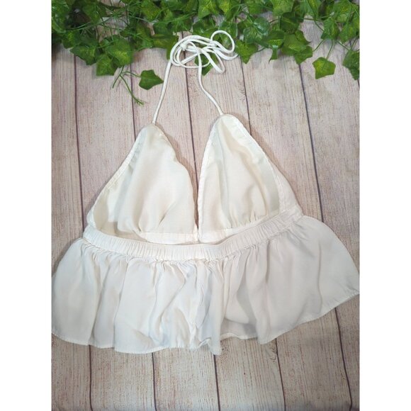 GARAGE Women's White Cropped Halter Tank Flowy Button Size Small - Picture 5 of 5